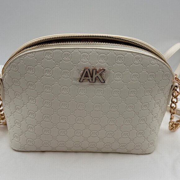 Anne Klein Triple Compartment Crossbody Bag Gold Chain Strap Monogram Design - Picture 13 of 13